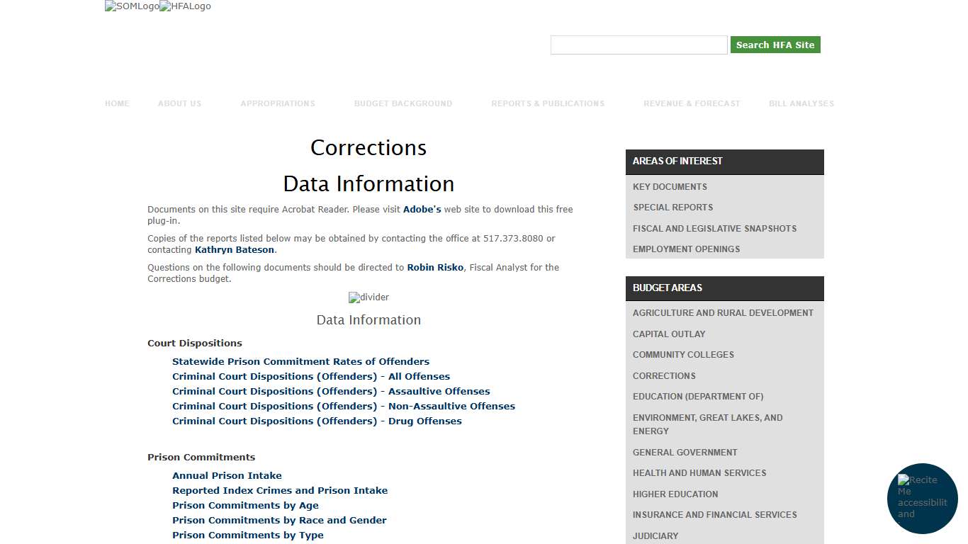 Corrections Data Information