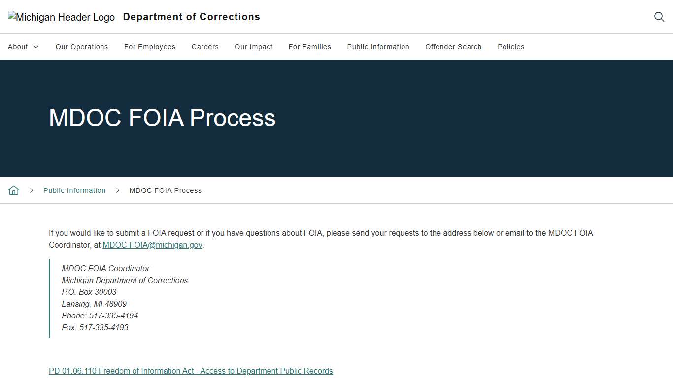MDOC FOIA Process